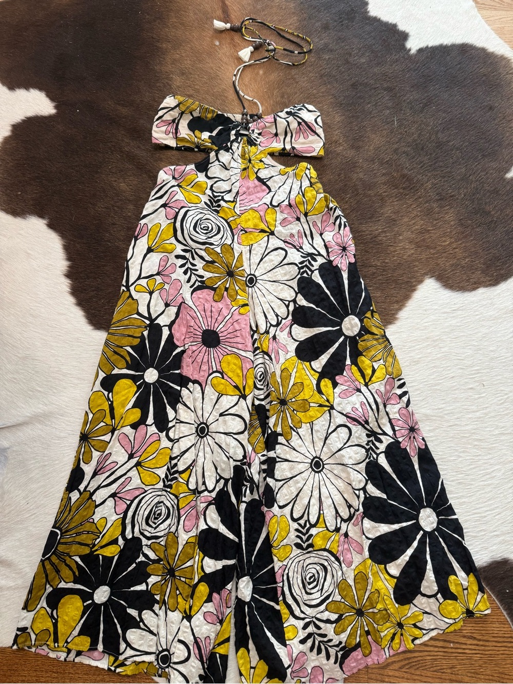 Anthropologie Floral Strapless Jumpsuit — Pink, Yellow & Black